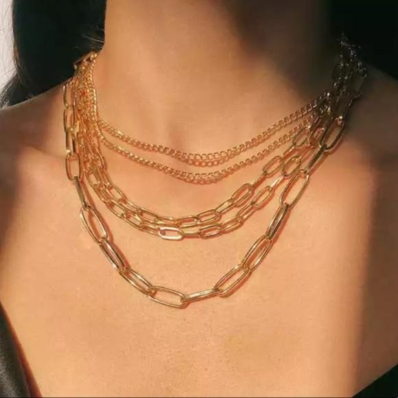 NEW 18K GOLD MULTY LAYERED CHAIN PUNK NECKLACE, NICE NECKLACE, CUTE NECKLACE - Picture 2 of 8
